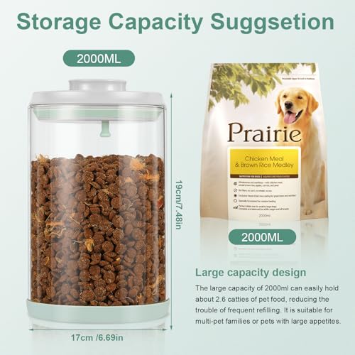 Dog-Cat Food Storage Container, 2 L Airtight Glass Treat Jar | 2 L/2.2 qt borosilicate glass jar with one-push airtight lid; BPA-free, removable lid for cleaning; for kibble and treats. - size: 2.2 Qt