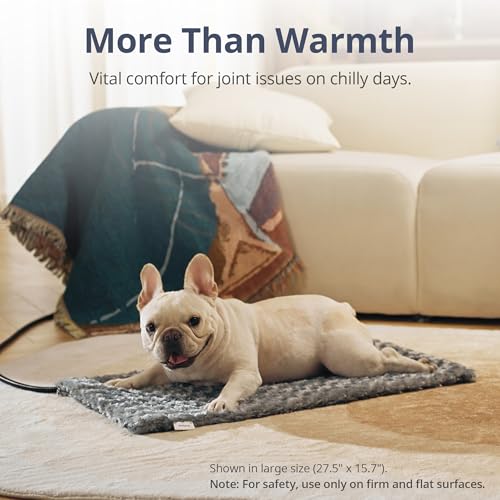 Adjustable Temperature Dog Heating Pad, 35.4"x23.6", 120W Light Gray | 6 Heat Settings, 4 Timer Options, Chew-Resistant Cord, Rosebud Fabric Surface, Ideal for Large Dog, Multiple Cats & Dog House - size: XXL – Rectangular 35.4" x 23.6"