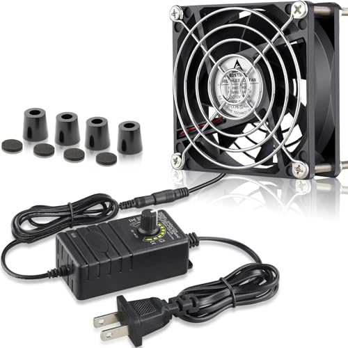 GDSTIME 80mm Computer Fan with AC Plug, Variable Speed PC Fan w/Controller | 110V 120V 220V 240V, Small 12V Brushless Case Cooling, for Aquarium, Terrarium, Modem, Electronics Components, DIY Projects - size: 8025 w/ Speed Controller