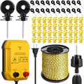 Electric Fence Kit, 0.5j Charger 3366ft Wire 60 Insulators | 5 Mile 110V Plug in Electric Fence, Polywire for Livestock Horse Cattle Poultry, T Post Screw Insulators, Farm Pasture - size: 3366FT, style: 0.5J