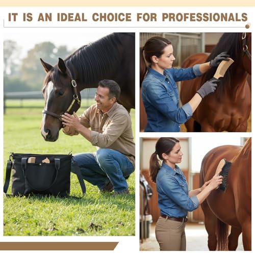 Abbylike 15 Pieces Horse Grooming Kit with Organizer Tote Bag Tack Room Supplies Horse Brush Sets Care Equine Cleaning Kit Shedding Grooming Massaging Tools(Black) - color: Black