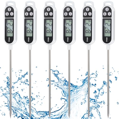 6 Pcs Instant Read Meat Thermometer Long Probe,White | Probe Waterproof Digital Thermometer, For Cooking BBQ Water Milk Liquids, Quick Accurate Food Temperature - color: white