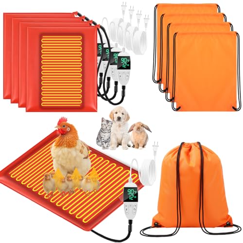 4 Pack Heated Chicken Pad for Brooders Small Animal Pet Heating Pad Warming Chick Nesting Mat with Temperature and Timer Waterproof Chicken Coop Heater Mat(15.7 x 12.6 Inches) - size: S