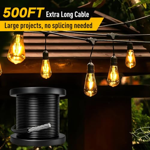 Vinyl Coated Wire Rope 304 Stainless Steel Coated Wire Cable-Black, 1/16" OD to 3/32" x 500FT, with 200 Pcs Crimping Sleeves-Cable for String Lights, Suitable for Clotheslines - size: 500FT