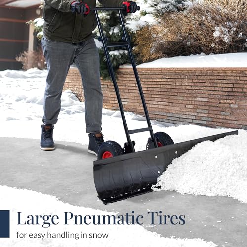 Best Choice Products 48in Heavy-Duty 2-Wheel Snow Pusher Hand Plow for Snow Removal w/Wheels, Adjustable Handle, Blade Angle - Black - color: Black, size: XL 48in w/Wheels