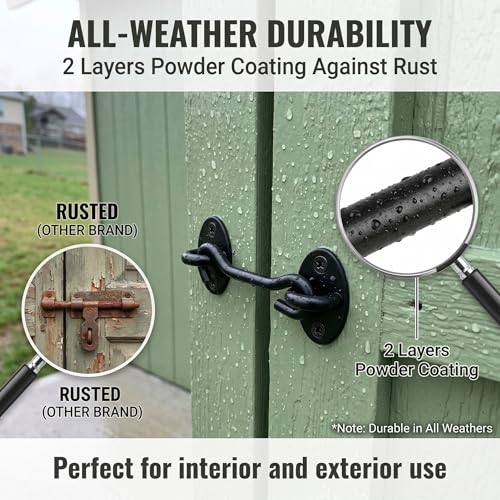 Privacy Hook and Eye Latch Easy Lock for Barn Door, Black (6 INCH-2PCS) - size: 6 INCH-2PCS