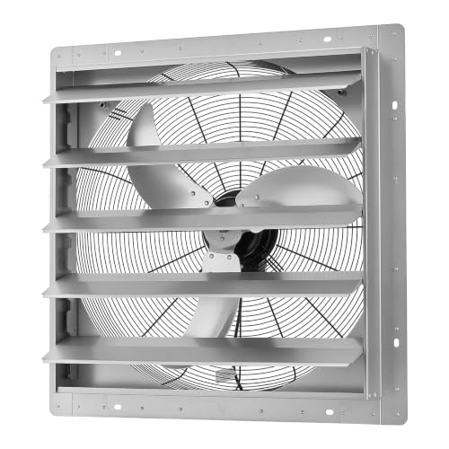 VEVOR 24 Inch Shutter Exhaust Fan Wall Mounted Automatic Louvers Silver, Sturdy Steel Housing, Low Noise, AC Motor, 7030 CFM Ventilation and Cooling for Attic, Garage, Barn, Greenhouse, Workshop | Wall Mounted Attic Fan Automatic Shutter, AC Motor, Heavy-