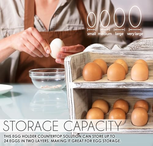 White Premium Pine Wooden Egg Holder 2-Tier Durable 24-Egg Storage Solution Ideal for Modern and Rustic Kitchen Fresh Eggs