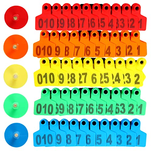 100PCS 001-100 Number Plastic Livestock Ear Tags for Farm Animals - ID Tags in Yellow, Green, Blue, Orange - Tagger for Cow, Cattle, Sheep, Goats, Pigs, Hogs (Orange) - color: Orange