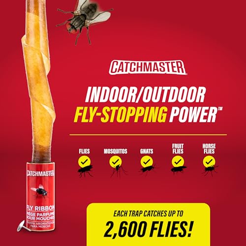 Catchmaster Fly Trap Bundle, Fly Ribbon 20-Pack & Outdoor Fly Jar, for Garage, Backyard, Pool, Patio & Camping