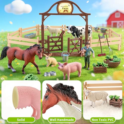 35pcs Farm Animal Figurines Horse Toys Stable Playset Barn Toys for Kids 3+ | Solid, Realistic, Safe, Horse Toys Livestock Diorama Kit for Toddlers Pretend Barnyard Play, Preschool Toy for Boys Girls - style: 35pcs Farm Toy Set