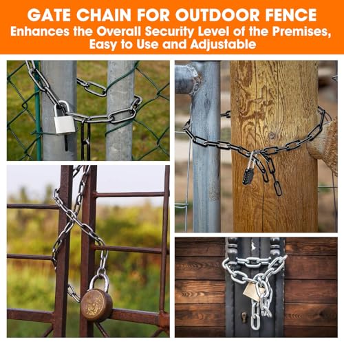 Gate Chain Lock, 23.6 Inch Chain Fence Gate Latch, Silver Dia 5mm-2Pcs | Outdoor Hardware Lock Chain with Carabiner for Yards, Pet Cages, Horse Goat Dog Stall Barn and Fence Gates - color: Silver Dia 5mm-2Pcs
