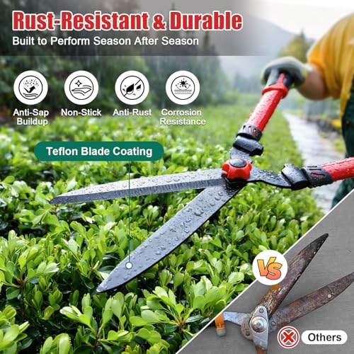 Hedge Clippers Shears Sharp Clean Cuts - Teflon Coated High Carbon Steel Blades,Ergonomic Comfortable Handle,Lightweight 24.8in Hedges Shears for Gardening Yard Effortless Trimming Shaping Shrubs Bush