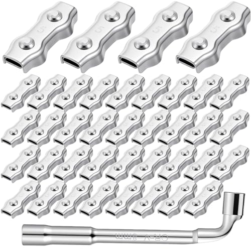 40 Pcs M5 Poly Rope Connector Wires Splicer Galvanized Steel Connector Kit for Electric Fences with Sleeve Tool