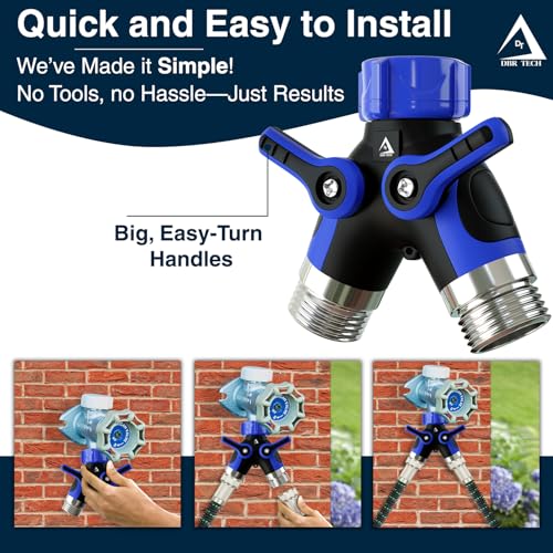 DBR Tech® Hose Splitter 2 Way, Heavy Duty Metal Connector, Two Way Garden Hose Splitter, High Flow Spigot Faucet Bib Adapter, Solid Double Y Shut Off Valve for Outdoor Gardening Hoses, Blue - color: Blue
