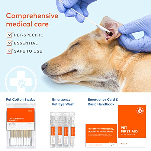 ARCA PET Cat & Dog First Aid Kit - High Visibility Reflective Zipper with Fluorescent Letter Print - 100 pcs with Dog Thermometer, Tick Remover Kit & Pet First Aid Kit Manual Book - size: CarePlus Kit