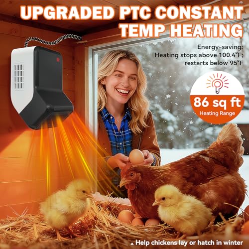 Dog house heater for chicken coop pet, adjustable temperature of 300W/600W for winter warmth, low noise, overheat protection, bite-proof wires, suitable for indoor and outdoor use
