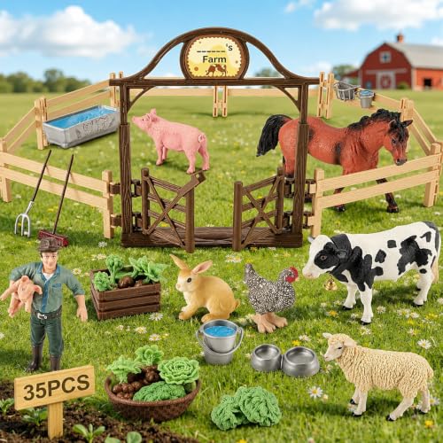 35pcs Farm Animal Figurines Horse Toys Stable Playset Barn Toys for Kids 3+ | Solid, Realistic, Safe, Horse Toys Livestock Diorama Kit for Toddlers Pretend Barnyard Play, Preschool Toy for Boys Girls - style: 35pcs Farm Toy Set