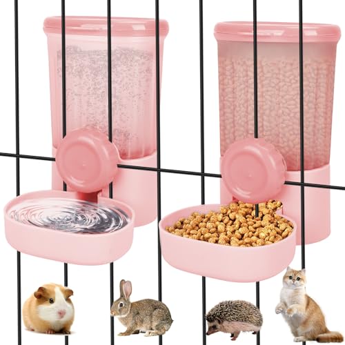 35oz Rabbit Feeder Guinea Pig Water Bottle,Hanging Automatic Food Water Dispenser,Food Feeder for Ferret Guinea Pig Rabbit Cat Bunny Cage Accessories,Pink - color: Pink