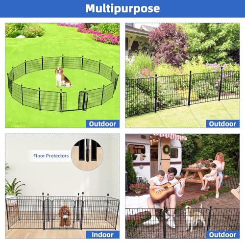 ADAVIN 24 in(H) Garden Fence with Gate, 14 Panels Heavy Duty Iron Metal Animal Barrier Fence, Camping Fence, Garden Fences and Borders for Dogs,Total 34.5 Ft(L), Black - size: 14panels-24in(H)×34.5ft(L)
