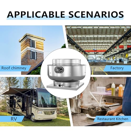 Restaurant Hood Grease Rated Exhaust Fan- Food Truck High Speed Direct Drive Centrifugal Upblast Exhaust Fan 0.25HP 110 Volt Single Phase Motor 1500-1700 CFM - size: RDU05