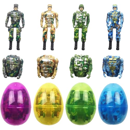FUNKY WIZARD 4Pack Easter Jumbo Princess Deformation Prefilled Easter Eggs with Toys, Easter Party Favors Gift for for Girls Toddlers Kids Easter Egg Hunt, Classroom Prize Supplies (Soldier) - style: Soldier