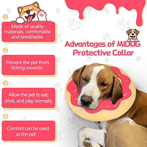 MIDOG Inflatable Dog Cone, Donut Recovery Collar After Surgery, Medium+ | Soft inflatable donut e-collar; stops licking after surgery; pet eats & sees normally; neck 14-18 in (M+); not for chewers - color: DarkPink, size: Medium+ (Neck:14"-18")
