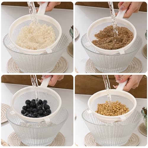 Luckyiren Kefir Strainer Set, 2-Size Plastic Non-Metal Sieve with Fine Mesh | 6.3" & 3.9" Diameter Double-size for Kefir Grains, Milk Kefir, Water Kefir & Kombucha - Durable, Food Grade & Easy Clean - color: White