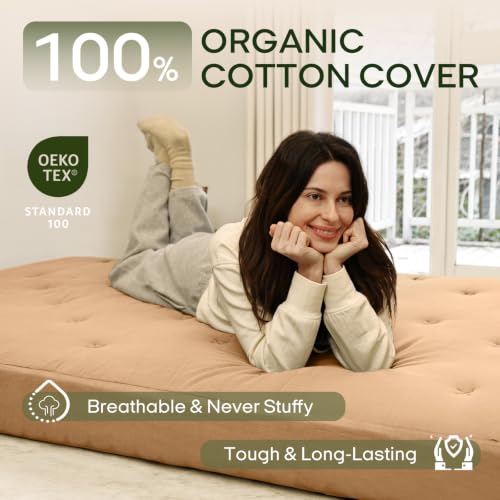 ZonLi Japanese Floor Futon Mattress 100% Cotton Washable Cover Foldable | 80" x 60" Queen Size 6" Thick Tatami Mat Sleeping Pad, Roll Up Floor Lounger Bed for Guest, Dormitory, Camping & Travel - color: Burro, size: Queen(80"L x 60"W x 6"Th)