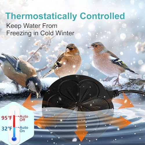 110W Bird Bath Heater for Outdoors in Winter, Submergible Cast Aluminum Chicken Water Heater with Thermostatically Controlled Bird Bath Deicer Pond Deicer for Livestock - color: BLACK
