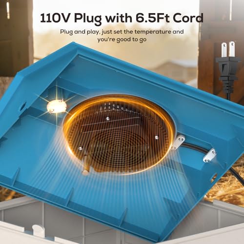 Chick Brooder Plate for Chicks Temperature Control & Display, 11.4"Lx11.2"W | Chicken Brooder Box for Chicks with Thermostat Fan & Light, 6.5Ft 110V Power Cord Brooder Heater 50W Chick Heat Plate