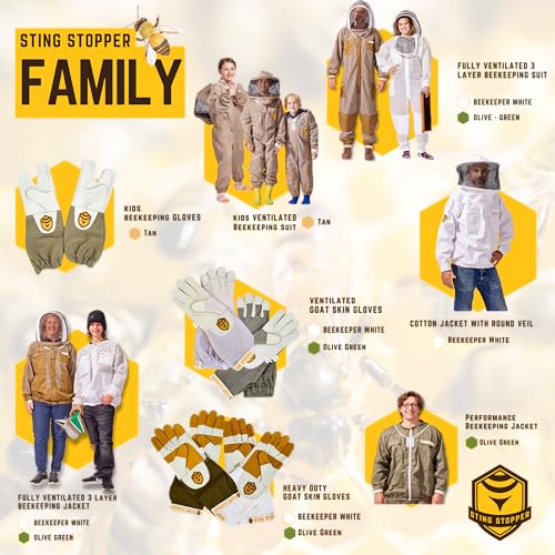 Sting Stopper Ventilated Beekeeping Suit, Olive Green, 5X-Large | Removable Veil, Triple Layer Breathable, Full Body Protection, For Men & Women - color: Beekeeper White, size: 5X-Large