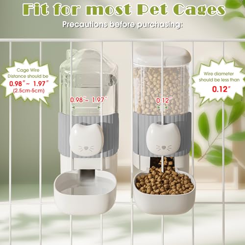 34oz Hanging Automatic Cat Food and Water Dispenser, 1L Auto Gravity Pet Feeder Set, Cage Cat Dog Feeder for Kitten Puppy Bunny Guinea Pig (Gray)
