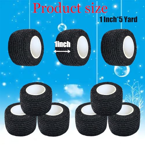 12 Pack Self Adhesive Wrap Bandage - Vet Wrap for Pets, Stretch Self-Adherent Cohesive Tape Breathable Athletic Tape Rolls (1 Inches x 5 Yards Each, Black) - color: Black