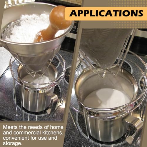 10" Chinois Strainer,18/8 Stainless Steel Conical Fine Mesh Bouillon Sieve | Heavy Duty China Cap Strainers with Stand for Sauces Soups Broth Purees Jam