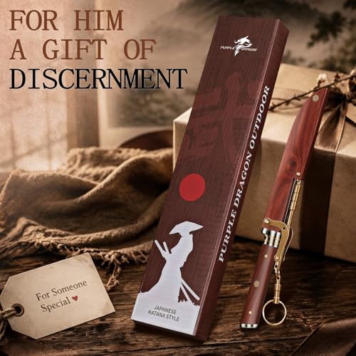 Purple Dragon Japanese Fixed Blade Knife with Wooden Sheath | Full Tang Camping Knife with Rosewood Handle, Built for Survival, Bushcraft & Outdoor Use, Gifts for Men