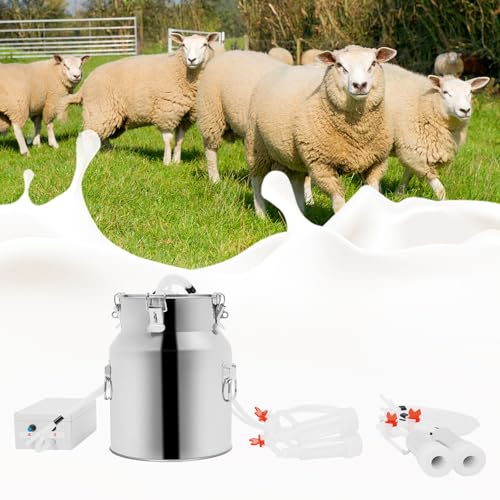 Automatic Pulsation Vacuum Milking Machine, 2-in-1 Electric Milker with 14L Stainless Steel Bucket 35-45 kPa Adjustable Suction, Portable Dairy Milking Equipment for Cows, Goats