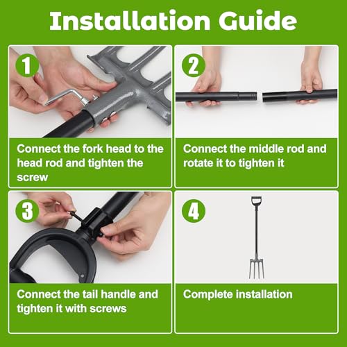Pitch Fork, Metal Broadfork Garden Tool Long Handle, 4 Tine Mulch Hay Manure Digging Bedding Hay Potato Garden Fork Shovel for Gardening Loosening Soil Compost - size: 45"