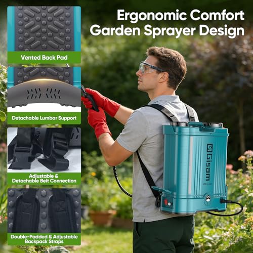 5.3 Gallon Battery Powered Backpack Sprayer,21V 2 Batteries Garden Sprayer | 120PSI Leak-Proof Electric Backpack Sprayer,2 Spray Wands, 5 Nozzles Powerful Weed Sprayer for Lawn,Garden,Yard,Pest Control