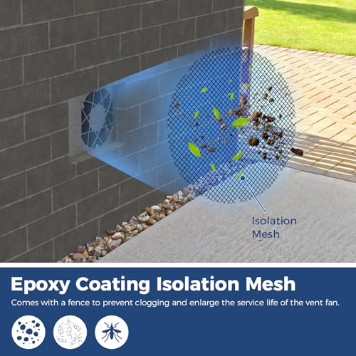 ALORAIR 260CFM Crawl Space Ventilator Fan with Humidistat & Thermostat | 6.7 Inch Basement Vent Fan with Freeze Protection, IP-55 Rated Isolation Mesh for Crawlspace, Garage, Attic, Exhaust - size: Small