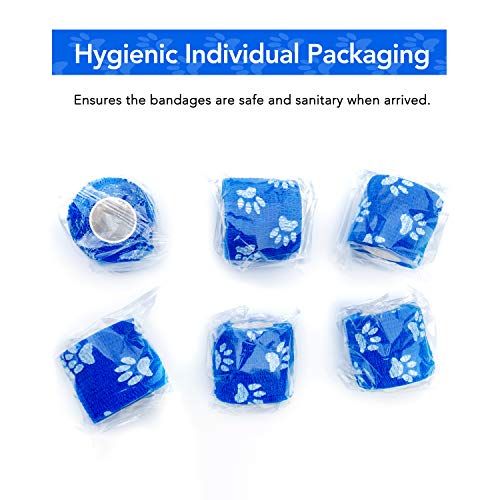 RISEN Cohesive Bandage 2” x 5 Yards, 6 Rolls, Self Adherent Wrap Medical Tape, Adhesive Flexible Breathable First Aid Gauze Ideal for Stretch Athletic - color: Blue Paw
