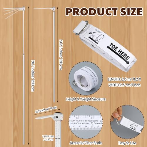 2 Pcs Horse Measuring Stick and Tape for Height and Weight, Height Pole, Accurately Measure the Basic Information of Horse, Measurable (20, Hands or Less) Horses