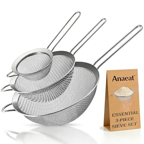 Anaeat Fine Mesh Strainers - Premium Stainless Steel Colander Sieve Sifters, with Durable Mesh and Sturdy Handle, Excellent for Sifting Dry ingredients, Flour, Pastas, Rice, Tea (3.15"+5.5"+7.87") - color: 3.15" + 5.5" + 7.87" Diameter (Set of 3)
