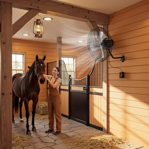 Tehanld Industrial Wall Fan 20 Inch - 3400 CFM High Velocity Airflow, Heavy Duty Metal Wall Mounted Fan with 80° Oscillation & Adjustable Tilt, 3-Speed Commercial Fan for Workshop & Patio - size: 20 INCH