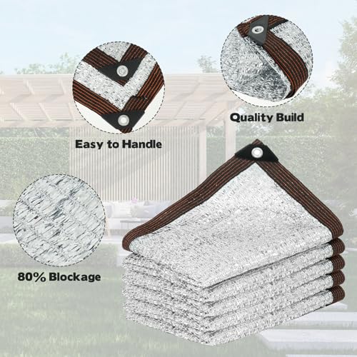Aluminum Shade Cloth 10x10’, 80% Reflective Tarp Aluminum, Cools 10-20°F, Breathable Mesh Tarp with Grommets, Sunblock Netting Sun Shade Cover for RV, Tent, Garden, Car, Chicken Coop(Silver) - size: 10x10’