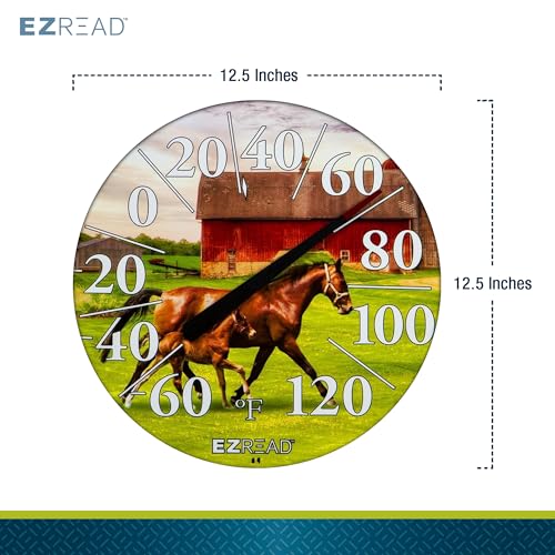 EZREAD Hanging Dial Thermometer - Weather Thermometers for Indoor and Outdoor Use, Large 12.5 Inch Diameter, Easy-to-Read Numbers, Horse and Foal - color: Horse and Foal