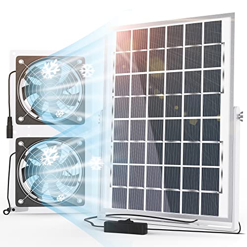 Solar Fan for Greenhouse, 10W Solar Powered Fan for Chicken Coop, Waterproof Solar Exhaust Fan for Shed with 11.8ft/3.6m Cable - style: Solar Fan-10W