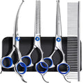 Gimars Professional 5 in 1 Grooming Scissors for Dogs 4CR with Safety Round Tip, Heavy Duty Titanium Coated Straight & Thinning & Curved Shears - style: Professional Blue 5 in 1