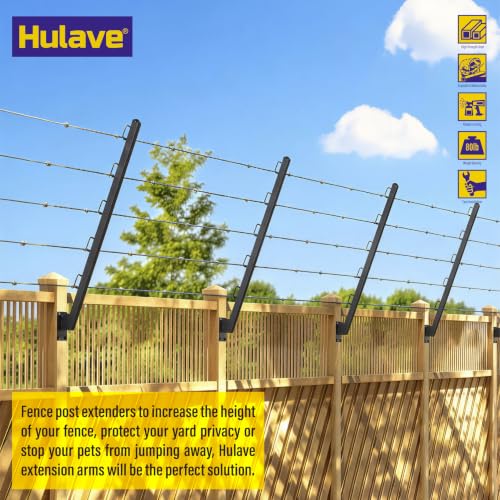 Hulave 8-Pack Angle 25° Fence Post Extender High 32" Fence Barbed Wire Extend Arm for Outdoor Fences to Increase Height for Privacy,Security Prevent Animals from Jumping and Breaking in (Matte Black) - size: 32in-25°Angles
