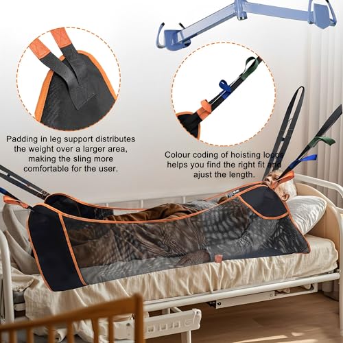 Universal Full Body Patient Lift Sling, Transfer Sling for Elderly & Disabled with Padded, Patient Aid Lift Medical Sling for Shower Bath, Transfer, Positioning and Lifting (Black) - size: L
